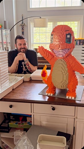 Austin John Plays on Instagram: "SOOOOOO happy with the way this life-size custom moc LEGO Charmander came together! #lego #pokèmon #charmander"
