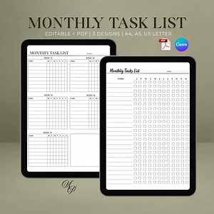 Monthly Task List Printable | Minimal Monthly To-do Planner, Productivity Checklist, Task Organizer PDF - Etsy Canada