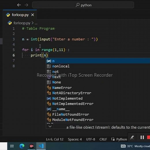 Print Table Program in Python | Easy Python Tutorial #Shorts 🐍