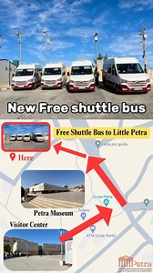 New free shuttle bus in Petra🔖 There are 3 free shuttle bus services in Petra🚌 1. Visitor center to little Petra You can enter Petra from back entrance. After you arrive at little Petra, you need to ride 4WD shuttle (it costs 5JD) or walk until the step. Then it takes about 1 hour until you arrive at the monastery. 2. From the middle of the ruins to cultural village Near the Qasr al bint, there is a bus stop. You can go to cultural village. You can enjoy shopping and some activities there. 3. 