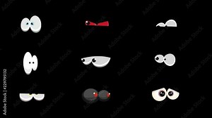 Pack Of Comic Eyes Watching And Blinking/ Animation of a 4k pack of cartoon and comic eyes, with different emotions
