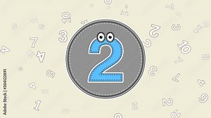 Animated Blinking Number 2 with cartoon flying numbers background. Also with Green Screen option.