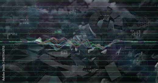 Animation of financial data and graphs over cityscape and traffic