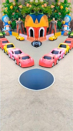 Big green tractor pushing red pink yellow and red car in pit #jcbtoy #jcb #jcbjcb #jcbvideo #viral