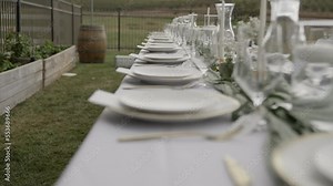 Wedding tableware set up at backyard wedding venue. Shot in 4K 60FPS for high quality slow motion. Purchase entire event raw at wholesale price email willneatheryyahoo.com.