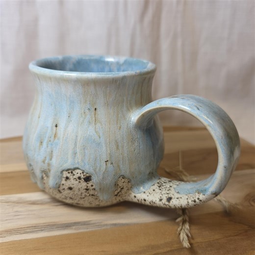 Handmade Blue and Cream Speckled Pottery Mug - Etsy