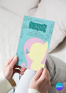 Fluttershy Birthday Invitation (my Little Pony) - Editable Canva Template - Etsy UK