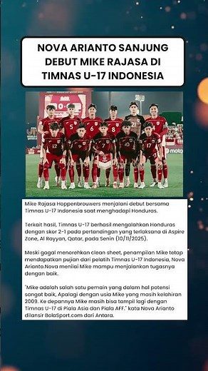 Nova Arianto Sanjung Debut Mike Rajasa Hoppenbrouwers di Timnas U-17 Indonesia
