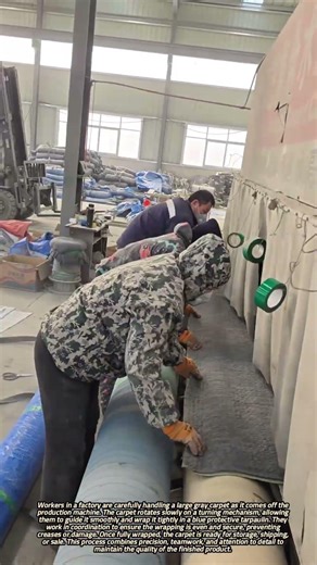 Wrapping Factory Carpets with Protective Tarpaulins for Shipping