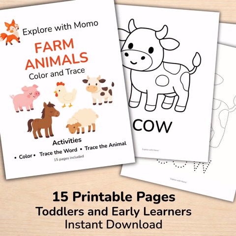 Farm Animals Coloring and Tracing Pages for Toddlers, Printable Preschool and Homeschool Activity - Etsy