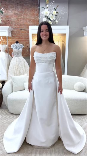 Sleek. Sculpted. Simply stunning. 💫 This strapless Mikado gown captures timeless elegance, and with its detachable overskirt, you can double the drama in a single look. 🎭 #weddingdress #weddinginspiration #bride #bridalandformal #readingbridaldistrict #cincinnati | Bridal and Formal