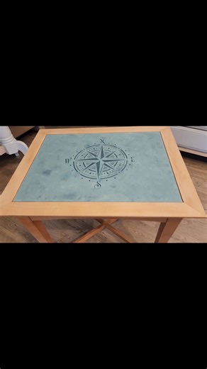 The 3rd coat of polycrylic is drying on this compass rose design table. Measures 30" x 24" x 26" high. Message me if interested. | The Freckled Beachcomber