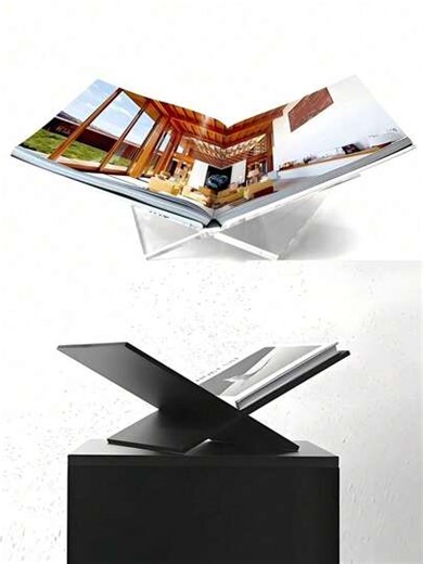 1pc X-Shaped Acrylic Bookshelf, Transparent Material, Can Be Used As Reading Shelf, Music Album Display Rack, Available In Black And White, Suitable For Home, Library, Cookbook Rack, Music Album Rack And Various Book Display And Placement, Also Can Be Used As Kitchen Countertop Decor. Adjustable Transparent Book Display Rack, Art Display Shelf, Suitable For Home, Office, Back To School | SHEIN