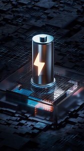 Battery with technological circuit background, 3d rendering.