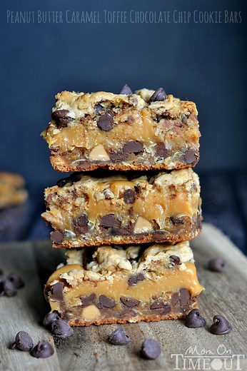 Peanut Butter Caramel Toffee Chocolate Chip Cookie Bars