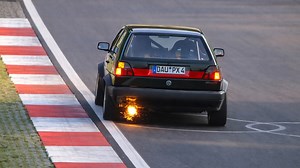 VW Golf Spitting Flames While Pushing Hard Nürburgring Track