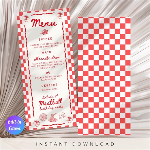 Our Little Meatball First Birthday Party Menu Template, Editable Italian 1st Birthday Food Menu, Holi Cannoli Italian Pasta Theme - Etsy