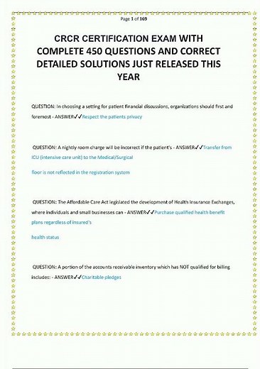 Latest CRCR CERTIFICATION EXAM WITH COMPLETE 450 QUESTIONS AND CORRECT DETAILED SOLUTIONS JUST RELEA