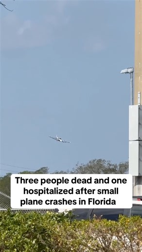 Three people are dead and another was hospitalized after a small airplane crashed onto the Tri-Rail tracks near I-95 in Boca Raton, Florida on Friday, authorities said. Officials confirmed that all three on board were killed in the crash. Another person was hospitalized with non-life-threatening injuries after possibly driving through the fireball from the crash. https://www.cbsnews.com/news/boca-raton-possible-plane-crash/ | CBS News