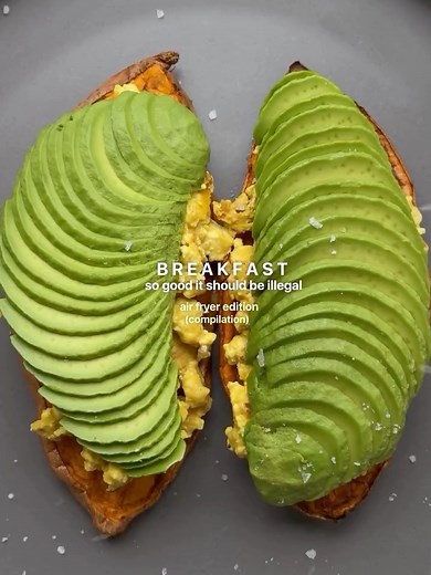 Nourishing on Instagram: "5 Vegan Breakfast Toast Ideas 🍌🥑✨ (via: @vegangirlboss) Five fun, plant-based toast combos that feel indulgent but nourishing. Perfect for slow mornings, quick brunches, or when you want variety without effort. Which is your fave? breakfast food deets (air fryer edition): 1. plantain peanut butter caramel yog toast 2. sweet potato, tofu scramble & avo toast 3. zucchini & vegan stracciatella toast 4. mango & matcha cream cheese toast 5. aubergine & vegan 