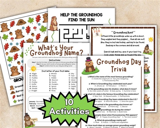 Groundhog Activity Pack for Kids, Groundhog Day Activities, Groundhog Coloring, Preschool Groundhog Craft, Paper Crown Craft - Etsy