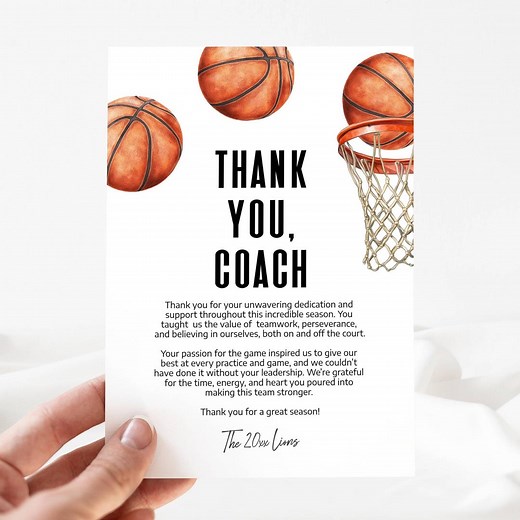 Basketball Coach Thank You Card, Basketball Coach Gift, Coach Appreciation, Thank You Coach Card, End of Season Editable Template, LLP214 - Etsy