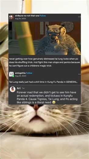 never getting over how genuinely distressed tai lung looks when po does his shuffling trick