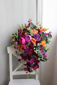 Purple Orange Bouquet, Fall Wedding Bouquet, Cascading Bridal Bouquet - Etsy