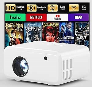 Mini Projector with WiFi and Bluetooth - 2025 Upgraded, 1080p Video Supported, 13000L, HiFi Speaker, Long-Life Lamp, Multi-Device Compatible - Create Your Portable Home Cinema for Bedroom