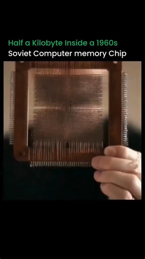 nedplu | How Things Work | Tech | Machines | satisfying on Instagram: "This is a Soviet computer memory chip from the 1960s–70s. It stored just 4,096 bits of data about half a kilobyte. Your smartphone has millions of times more memory today. Each tiny ring is a magnetic core that holds one single bit. They’re arranged in a 64 × 64 grid, and engineers stacked multiple grids together to expand memory. Primitive by today’s standards, but this was cutting-edge computing at the time. 👉👉Fallow for