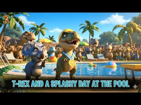 T-Rex and a Splashy Day at the Pool | Funny Cartoon for Kids | T-rex and Life