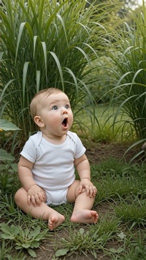 Dog Clears Path Through Tall Grass for Baby CrawlingBehind😂🌿🐶CutestTeamwork Ever#cutebaby#shorts