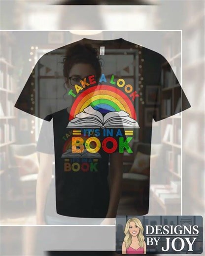 Unisex T Shirt Featuring Rainbow Book Graphic Take A Look Its In A Book Tee Design