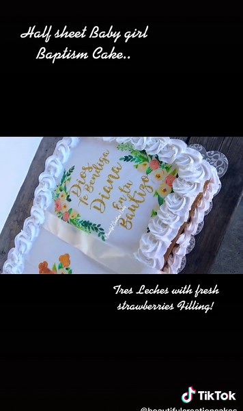 Baby Girl Baptism Cake 🌺 #baptism #girlbaptism #baptismcake #cakes #cake #cakesparadise #fyp #gold #goldandwhite #smallbusinesscheck #homebaked