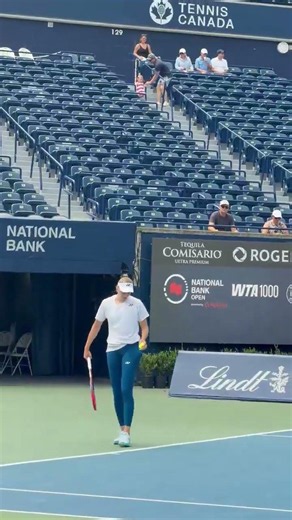 Elena Rybakina working on her serve in Toronto 2026