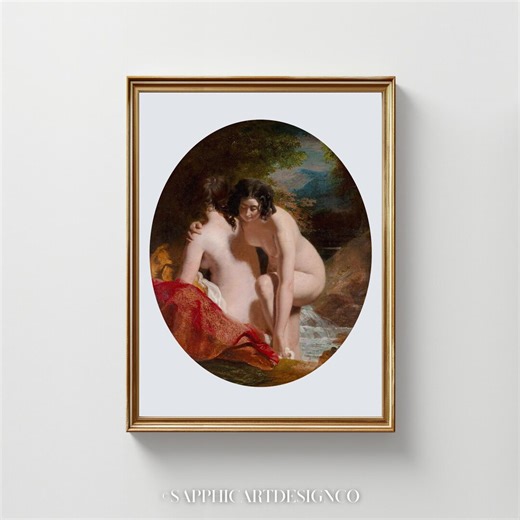 Two Female Bathers Art Print, Lesbian Art, Sapphic Art, Wlw Art, Lesbian Painting, Lesbian Wall Art, Naked Women, Nude Women Art - Etsy