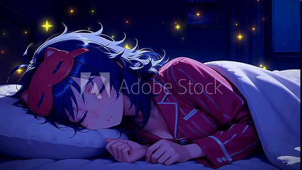 Sleepy anime girl sleeps in a dark room with stars, animated anime wallpaper for PC