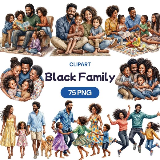 Black Family Clipart, African American Parents PNG, Mother Father Children Graphic, Generational Bond, Happy Relatives - Etsy