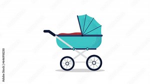 Baby stroller animation on transparent background - Pram animated in vector style with alpha layer
