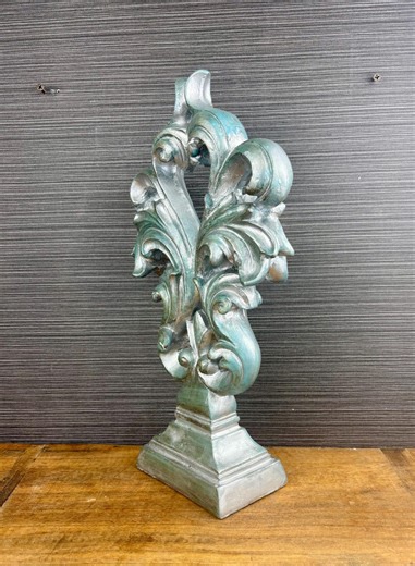 Resin Fleur De Lis Statue, French Country Decor, Distressed Blue Silver Finial, Shabby Chic Table Decor, Ornate Shelf Accent, - Etsy