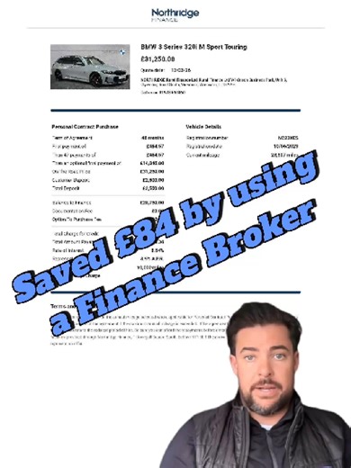 Most people never compare their car finance quote. Dealer: 13.9% APR – £547/month Broker: 8.9% APR – £464/month Same BMW. Over £3,600 saved. Always check a broker before signing. #carfinance #bmw #bmw320i #pcpfinance #carfinanceuk #carsuk #bmwtouring #assetfinance