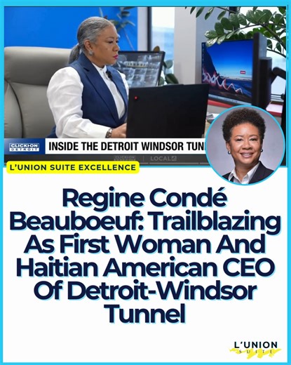 #LunionSuiteExcellence 🇭🇹 ⁠ Regine Conde Beauboeuf, a seasoned structural engineer with nearly four decades of experience, has made history as the first woman and first Haitian American to serve as CEO of American Roads, the company that operates the Detroit-Windsor Tunnel. Appointed in late 2024, Beauboeuf’s leadership marks a significant milestone for the iconic infrastructure that connects Detroit, #Michigan, with Windsor, #Ontario, fostering economic and community ties across the U.S.-Cana