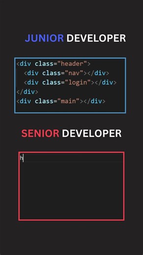 Junior Developer vs Senior Developer. #programming #coding #html #css #javascript #dsa #webdeveloper