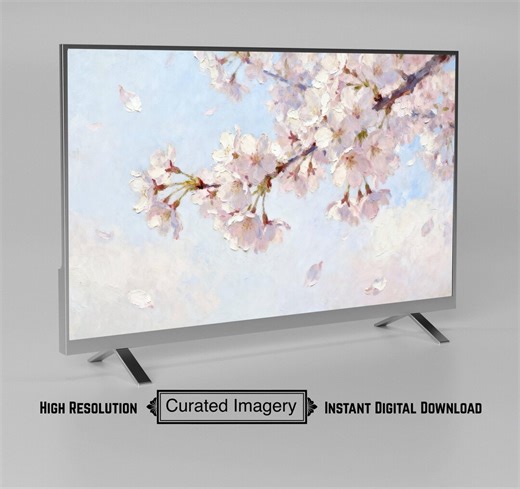 Cherry Blossom Samsung Frame TV Art | Spring Floral Digital Download | Soft Pink Sky Decor - Etsy