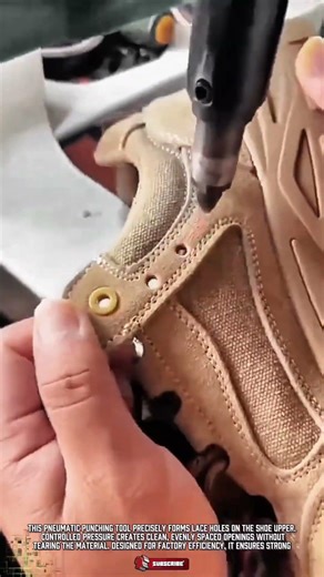 How This Pneumatic Punching Tool Precisely Forms Lace Holes on Shoe Uppers for Maximum Efficiency