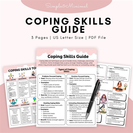 Coping Skills Worksheets Guide | Types of Coping Skills Toolkit | Coping Skills Toolbox | Self Regulation Workbook | Therapy Worksheets - Etsy
