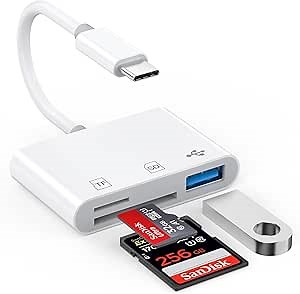 USB C SD Card Reader, USB High Speed to SD/Micro SD Card Adapter Memory Card Reader with SD MicroSD USB 3 Port for iPhone 15 Pro Max, iPad Pro/Air/Mini, Mac, MacBook Pro/Air, and More USB-C Devices
