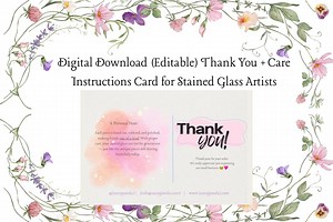 Thank You Card   Care Instructions Card for Stained Glass Artists - Etsy Canada