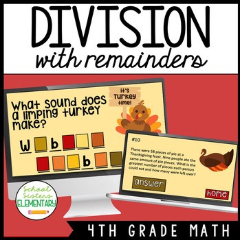 4th Grade Division with Remainders Game Thanksgiving Riddle Class Game