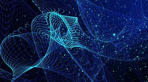 Download 3D motion blue light particles abstract on background blue gradient for free